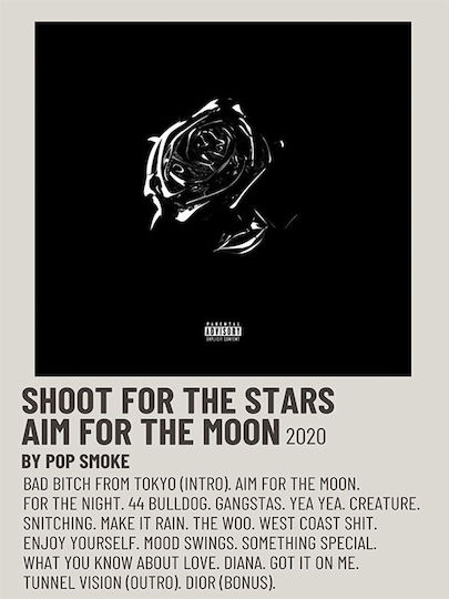 Music Poster Shoot Stars Aim Moon Pop Smoke Ms605 30cm X 40cm Frame Natural Wooden Beige