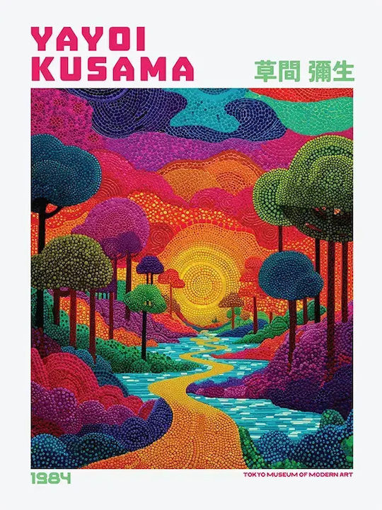 Poster Yayoi Kusama River Sunset Art334 60cm X 90cm Black Wooden Frame