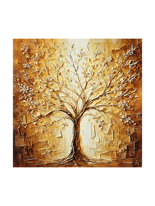 Πίνακας Ζωγραφικής Καμβά Gold Tree Leafs 90x90 Cm