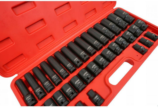 Verke Căpăcei Pneumatic - Pneumatic Lungi cu Patrat de Prindere 1/2" Set 35buc