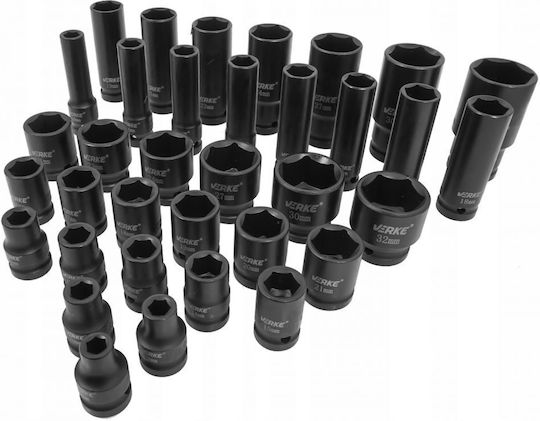 Verke Căpăcei Pneumatic - Pneumatic Lungi cu Patrat de Prindere 1/2" Set 35buc
