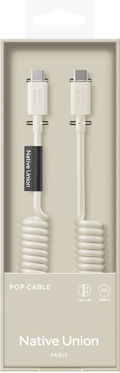 Native Union Usb-c To Usb-c Cable 60w Coiled 1.2m Pop Series Fast Charging Beige