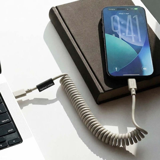 Native Union Usb-c To Usb-c Cable 60w Coiled 2.4m Pop Series Fast Charging Beige