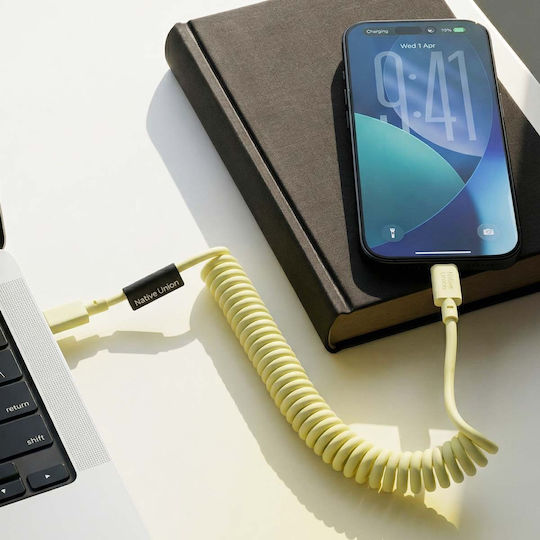 Native Union Usb-c To Usb-c Cable 60w Coiled 2.4m Pop Series Fast Charging Yellow