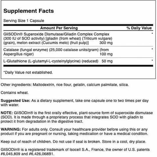Swanson SOD Gliadin Complex 300mg Supplement for Healthy Skin 60 Capsules
