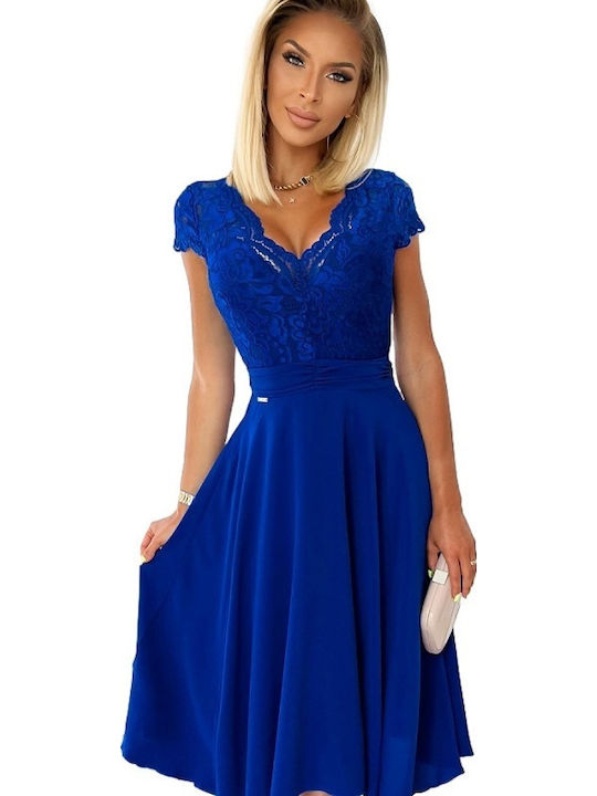 Summer Midi Dress for Wedding - Christening with Lace Blue
