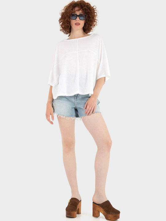 Women's Summer Linen Short Sleeve Top White