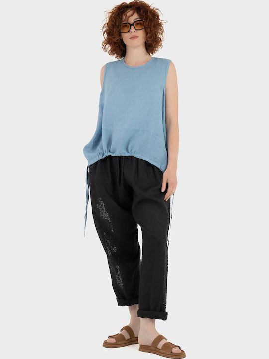 Women's Summer Linen Sleeveless Top Light Blue
