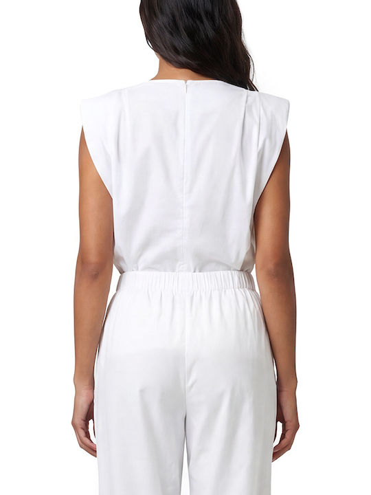 MY T Damen Bluse Baumwollärmellos mit Reißverschluss Weiß MY T Damen Bluse Baumwollärmellos mit Reißverschluss Weiß