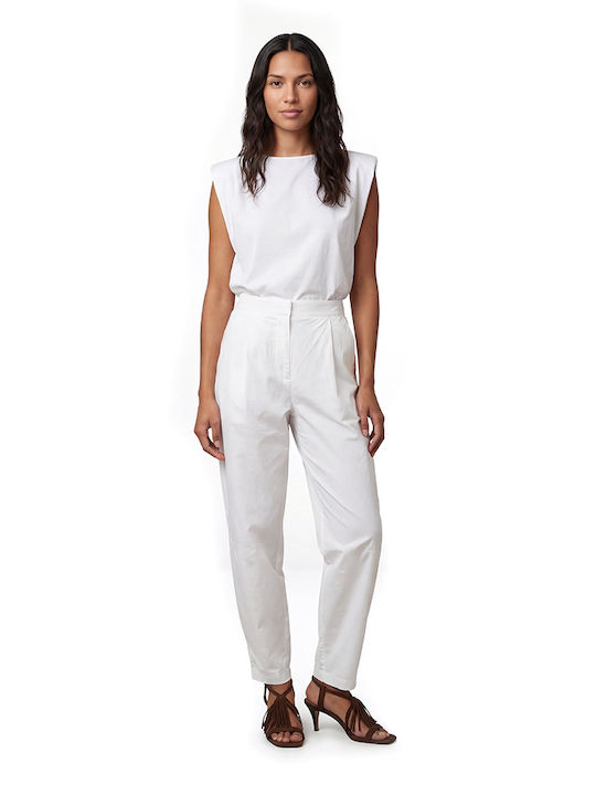 Women's Cotton Sleeveless Top with Zipper White