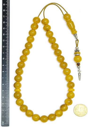 Roloi Komboloi Worry Beads with 33 Beads Made of Mastic Length 35cm Yellow