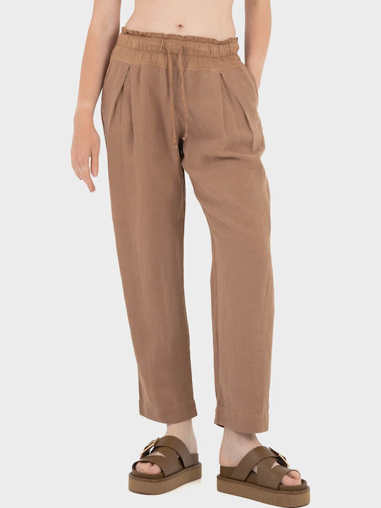 Γυναικείο Σατέν Παντελόνι Light Brown