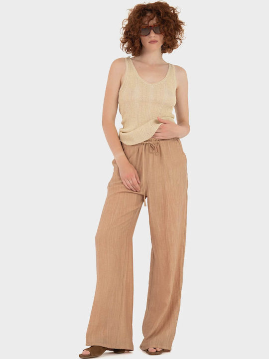 Women's Fabric Trousers in Relaxed Fit Light Brown