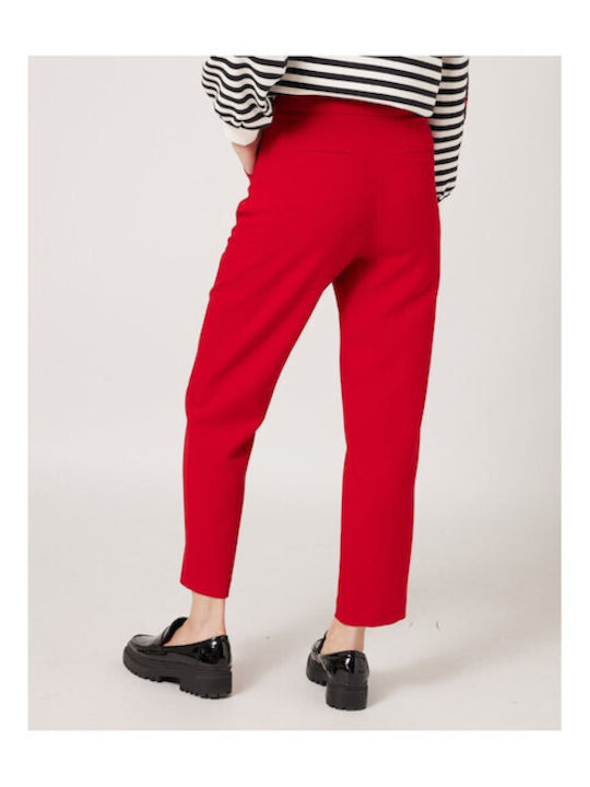 Damen Hochbund Stoffhose Rot