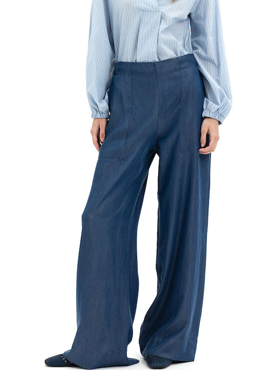 Women's High Rise Pantaloons with Rubber Band Blue