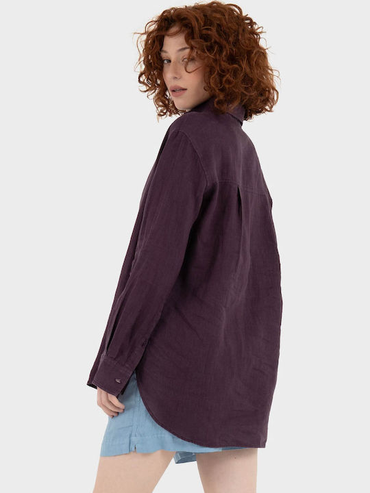 Long Sleeve Women's Linen Shirt Dark Red