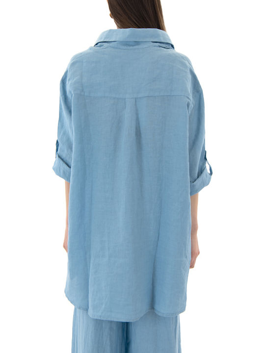 Black n Black Short Sleeve Women's Linen Shirt Light Blue Black n Black Short Sleeve Women's Linen Shirt Light Blue