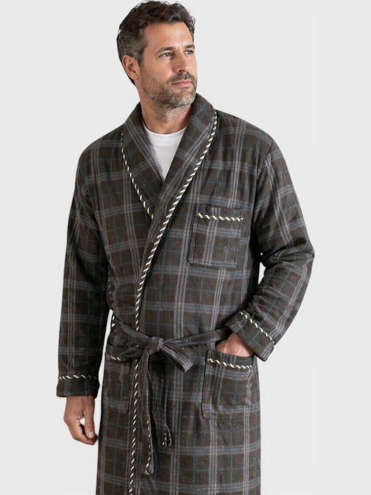 Men's Checked Olive Robe Collection Fleece Cl103-1-Olive
