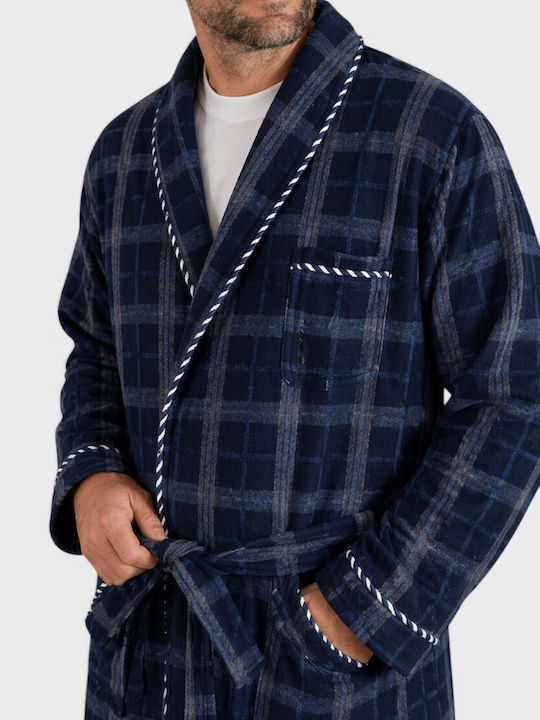 Ανδρική Ρόμπα Μπλέ Καρό Collection Fleece Cl103-2-μπλε Ανδρική Ρόμπα Μπλέ Καρό Collection Fleece Cl103-2-μπλε
