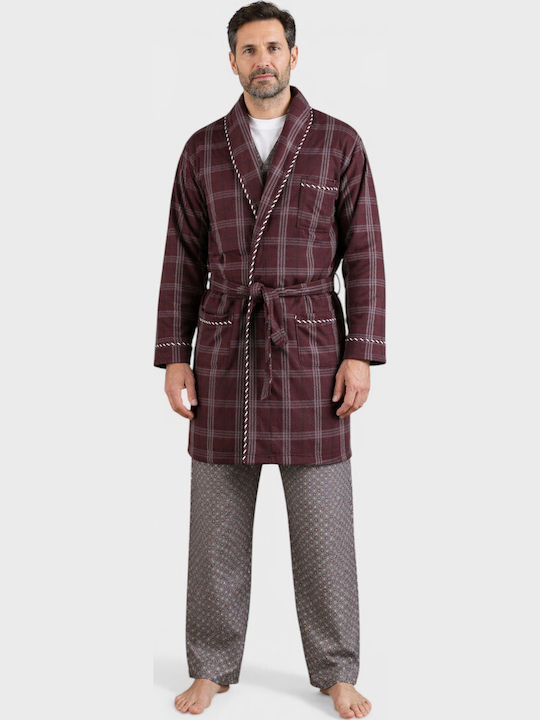 Ανδρική Ρόμπα Μπορντό Καρό Collection Fleece Cl103-3-μπορντώ