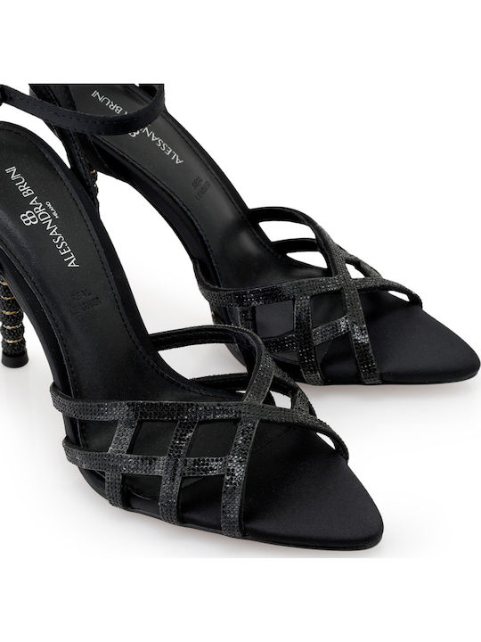 Fabric Sandals with Strass Black W4700058615H-BLACK CJ038-06 Satin with Black Strass