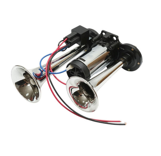 Claxon Electric Cu 2 Cornuri Compresor Zola 12v 150 Db Universal Crom Accesorii Montare Metalice