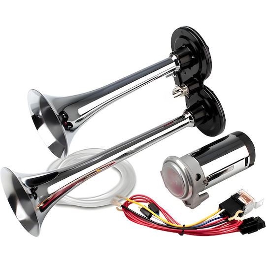 Claxon Electric Cu 2 Cornuri Compresor Zola 12v 150 Db Universal Crom Accesorii Montare Metalice