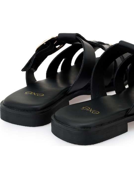 Leather Women's Flat Sandals Black