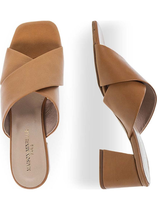 Pantofi Mules De Piele Cu Toc În Culoare Tabac Maro