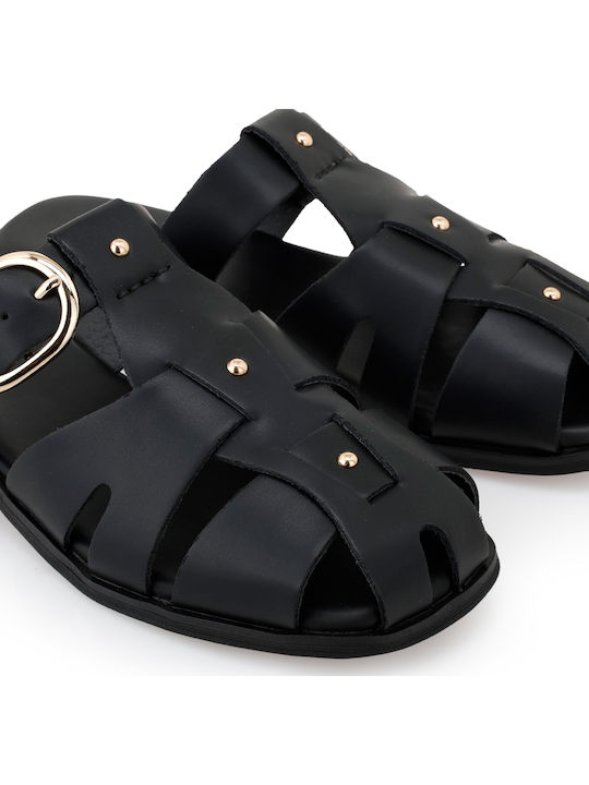 Leather Women's Flat Sandals Black