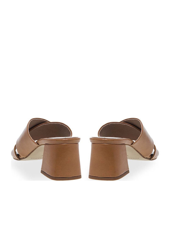 Pantofi Mules De Piele Cu Toc În Culoare Tabac Maro