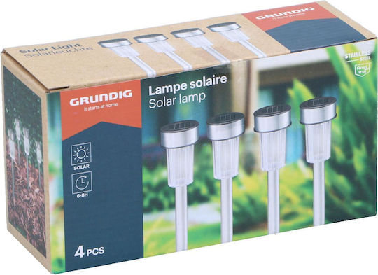 Grundig Σετ 4 Καρφωτά Ηλιακά Φωτιστικά Κολωνάκια Ψυχρό Λευκό με Φωτοκύτταρο IP44 4.8x4.8x36.5εκ.