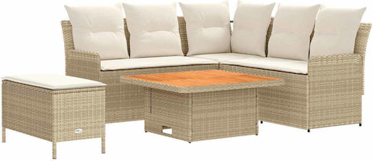 Outdoor Living Room Set 5 Pieces Beige and Cream with Pillows