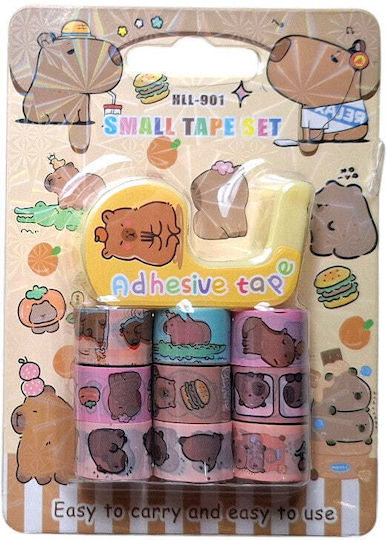 Set Washi Tape Capybara Cutting Base & Adhesive Tapes 2 Colors 1 Piece