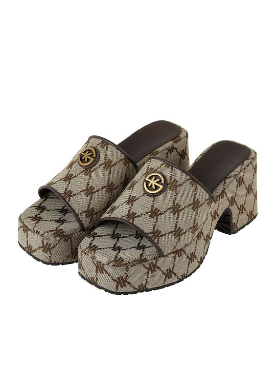 Mules With High Heel In Beige Colour