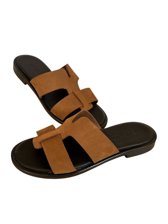 Leather Women's Flat Sandals Brown