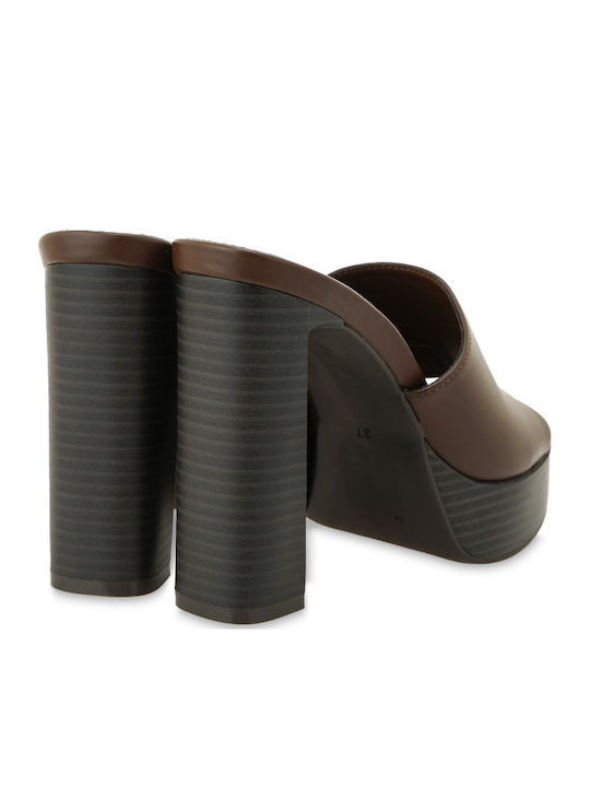 Suede Damen Pantoletten mit Hoch Absatz in Brauner Farbe
