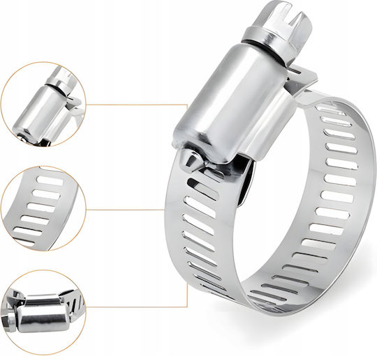 Set 34 Cleme Metalice Pentru Furtunuri Zola 6 Mărimi 16-32 Mm Cutie De Depozitare Argintii