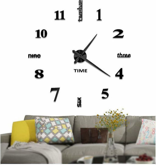 3D Creative 3D Wall Clock Sticker Mirror Black Ø120cm