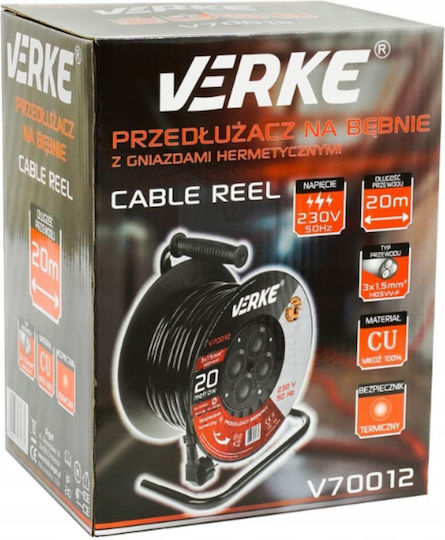 Verke Cablu de prelungire cu role 4 locuri cu lungimea de 20m Diametru 3 x 1.5mm² Cupru
