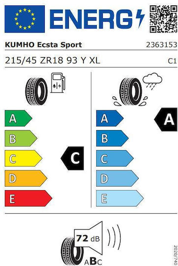 Kumho 215/45R18 93Y XL Θερινό Λάστιχο για Επιβατικό Αυτοκίνητο