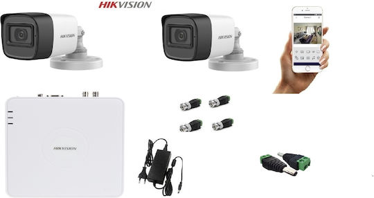 Hikvision Система за наблюдение DS-7104HQHI-K1(S) + DS-2CE16D0T-ITFS 2 Камери Камери Видеонаблюдение 1080p с Записващо устройство DVR