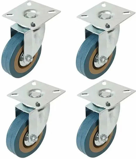 Set 4 Roți Rotative Placă Zola 75 X 20 Mm Cărucioare Mobilier 360° Rotire Silentioase Cauciuc Tehnic Oțel Galvanizat Verde