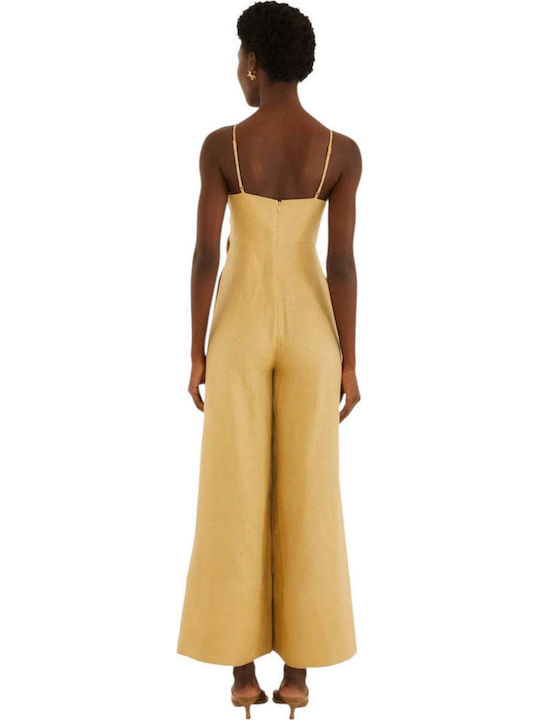 Damen Leinen Jumpsuit Sand Flowered