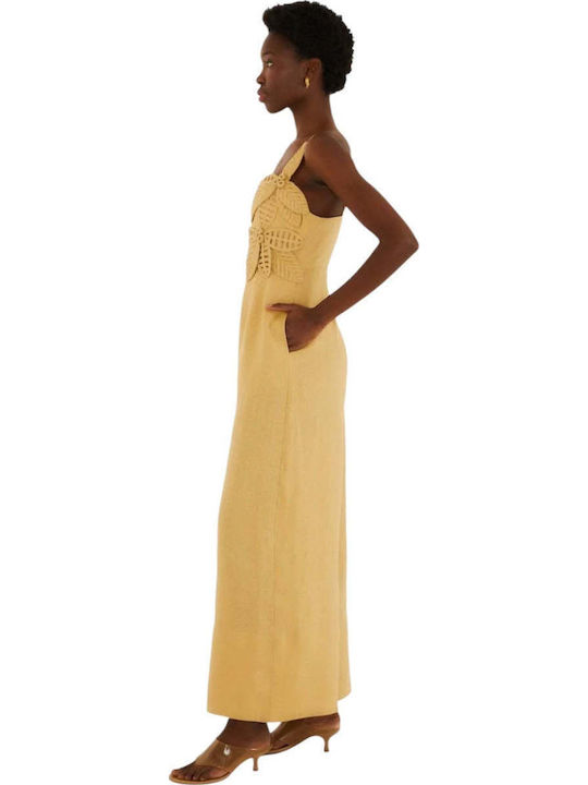 Damen Leinen Jumpsuit Sand Flowered