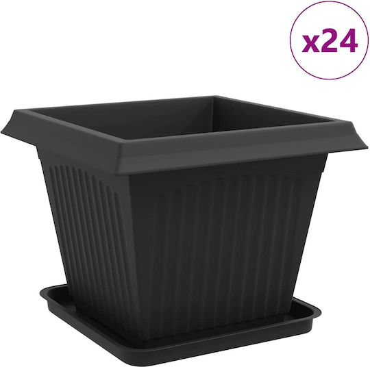 vidaXL Комплект 24 Пластмасови Черни Саксии За Цветя 43x33.5см