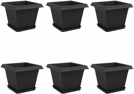 vidaXL Комплект 6 Пластмасови Черни Саксии За Цветя 28.5x22см