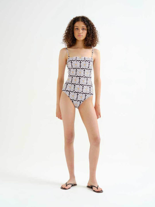 One Piece Swimsuit with Removable Padding Floral Black