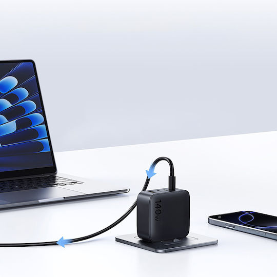 Baseus GaN Wireless Charger with USB-A Port and 3 USB-C Ports 140W Quick Charge 3.0 Black (EnerFill FH11)