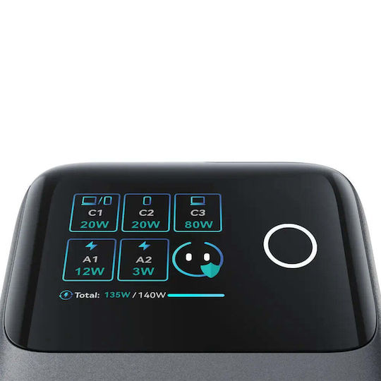 Joyroom Βάση Φόρτισης GaN με 2 Θύρες USB-A και Θύρα USB-C και Καλώδιο USB-C 140W Quick Charge 3.0 σε Γκρι χρώμα (JR-TRD01)